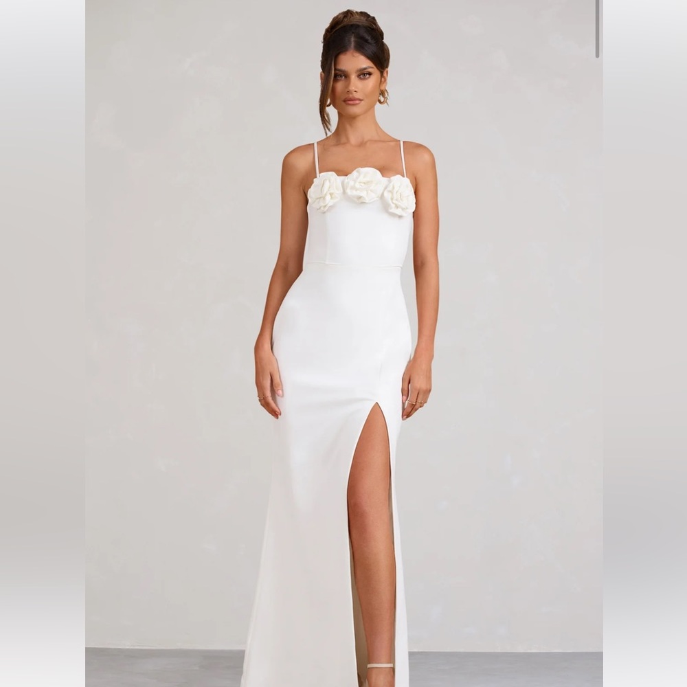 Club L London White Floor Length Dress with Roses